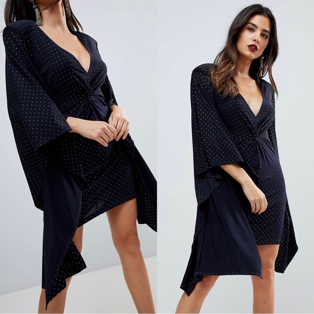 ASOS navy blue long-sleeve mini dress (US size 4) - Picture 2 of 3
